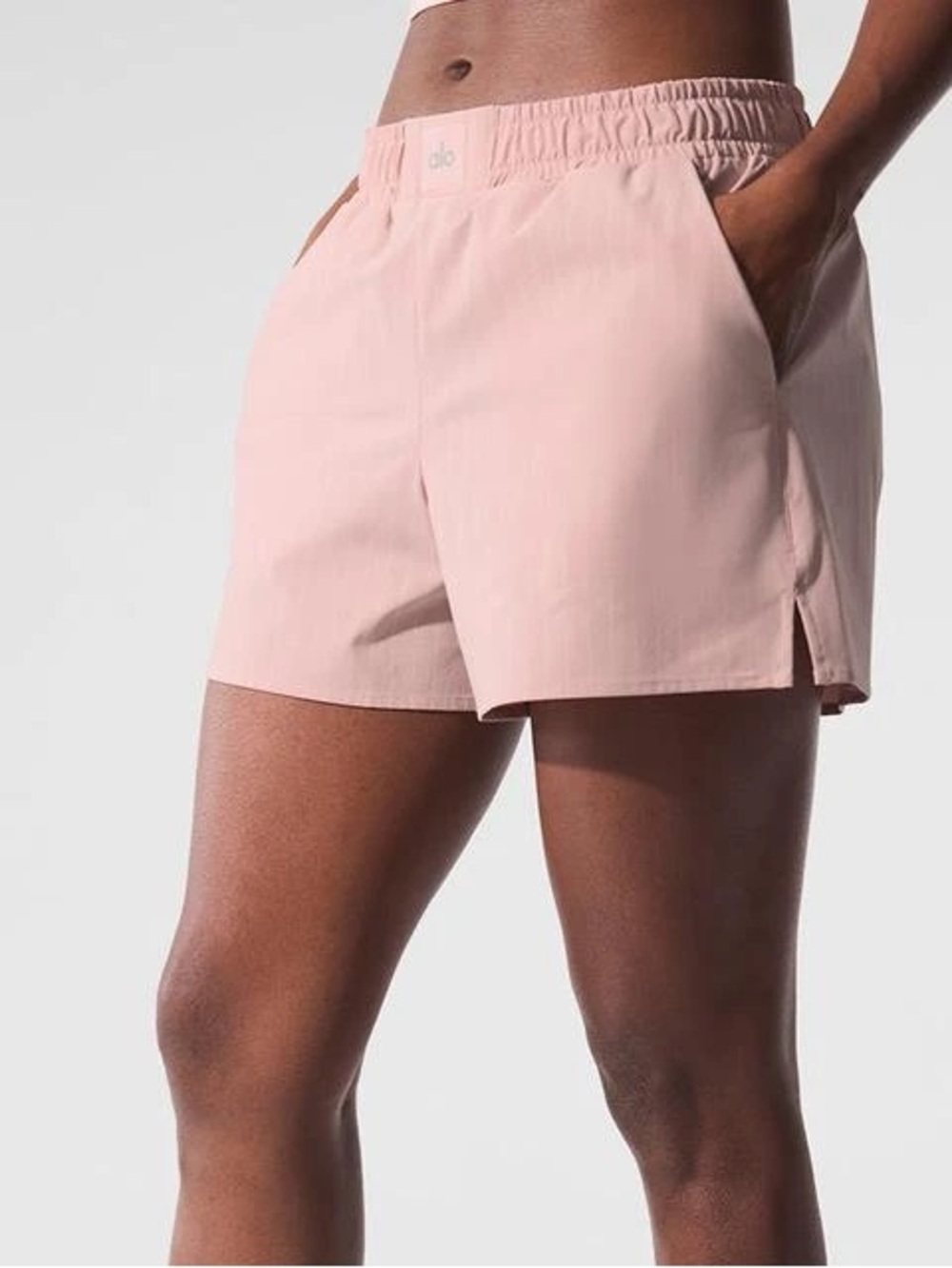 NWT Alo Pinstripe Daylight Boxer Shorts in pink quartz/ivory